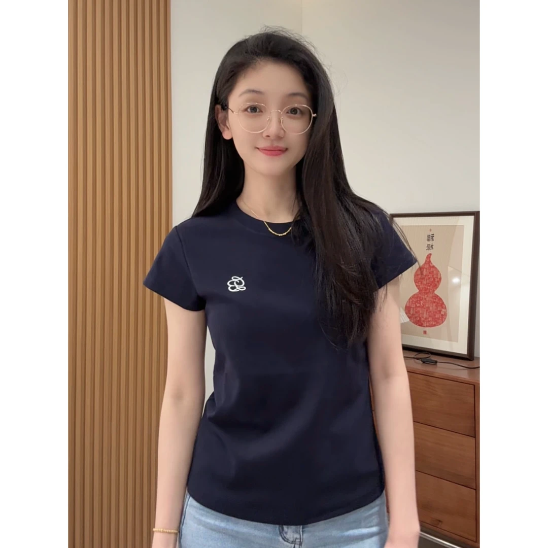 616款 英文刺绣莱塞尔棉高弹力短袖不闷夏季冰凉修身显瘦百搭T恤