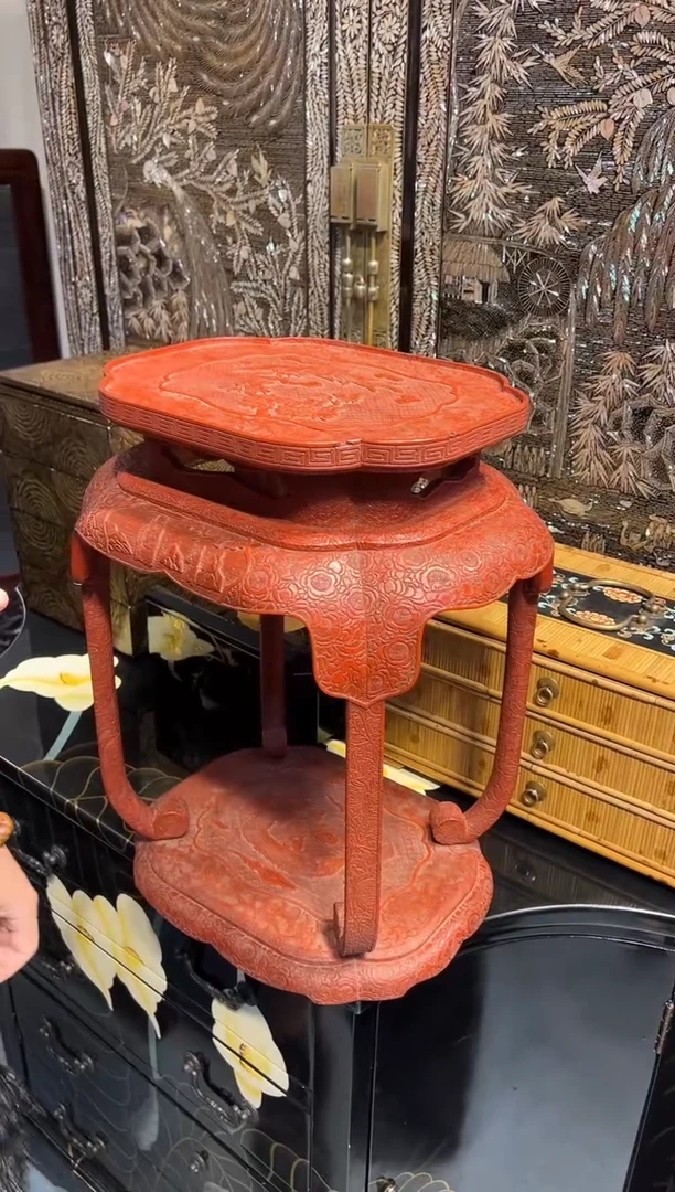 收藏级 满剔红花几 大漆漆器大漆漆器