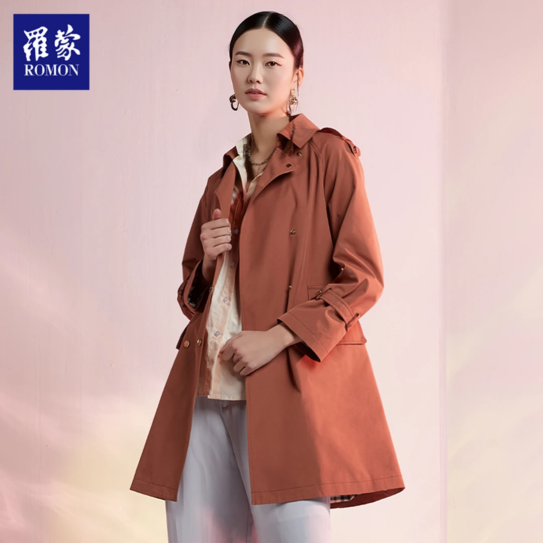 罗蒙春秋外套女款爆款2025新款简约轻奢中长款时尚休闲百搭风衣