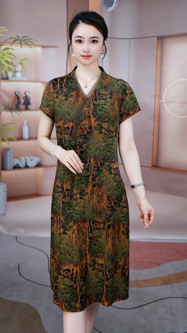 桑丝缎2025爆款中式风上新气质显瘦国风连衣裙021