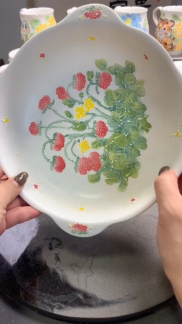 一味*手绘*双耳草莓盘