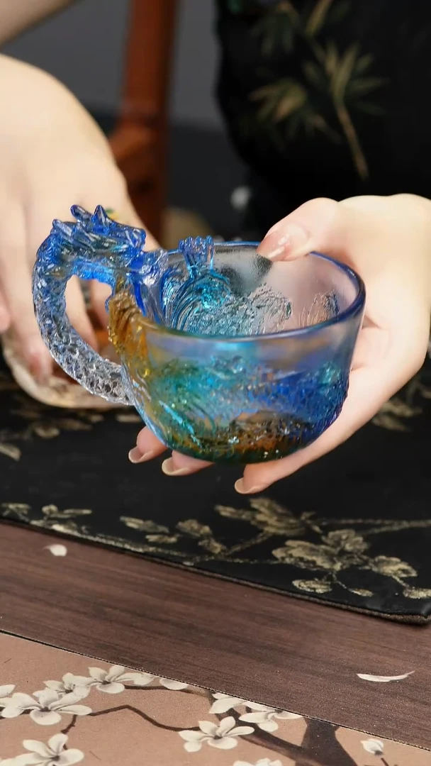 琉璃手工艺品安*蓝色龙杯