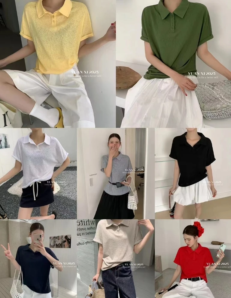 温柔瑶-元熙#韩版雪花显瘦洋气Polo衫#8285