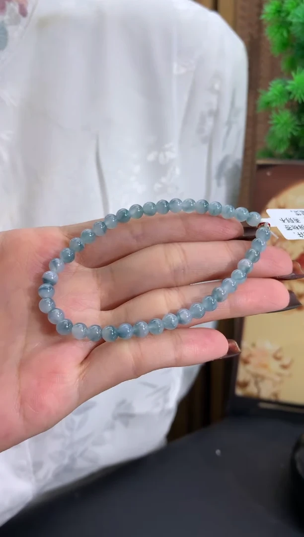 未镶嵌手串翡翠牛仔蓝带飘花 卡5mm