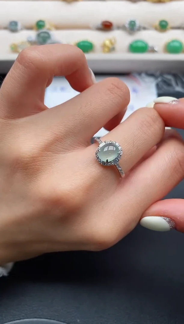 银S925镶嵌戒指翡翠777777+6