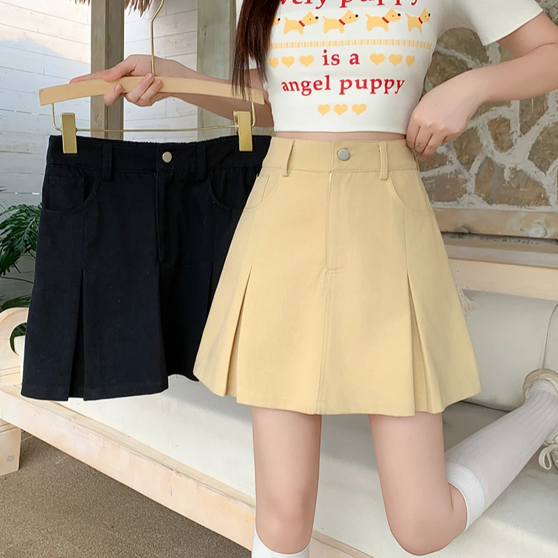 【运费补贴】夏款胖mm大码女休闲百搭复古高腰显瘦百褶短裙21677