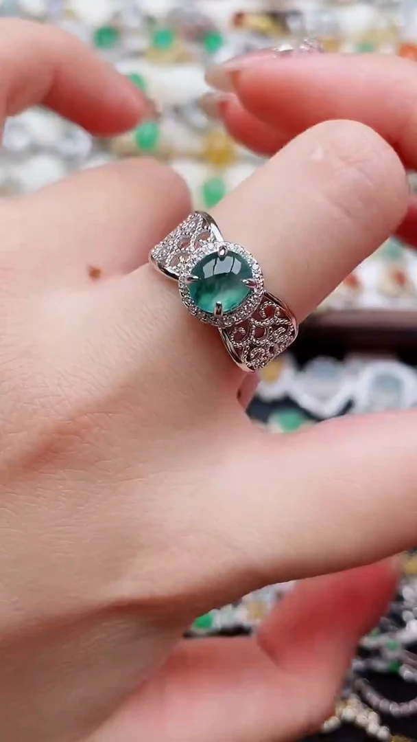 银S925镶嵌戒指翡翠154