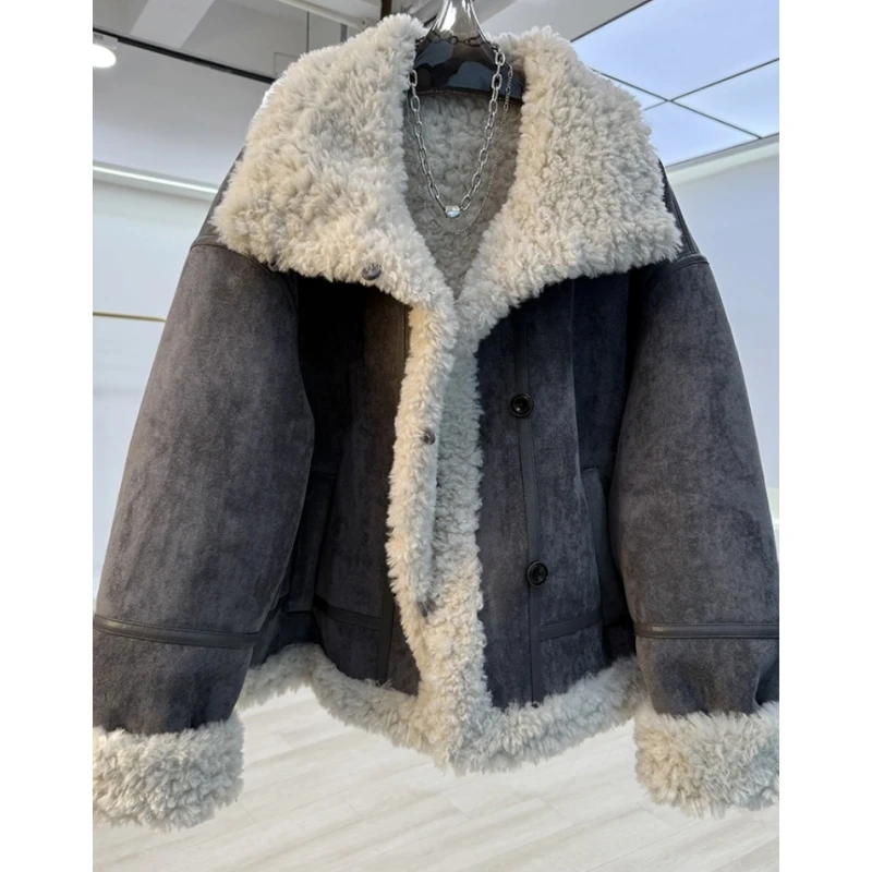 巨好看的毛茸茸皮毛一体宽松厚短外套女冬季加厚抗风保暖棉服棉衣