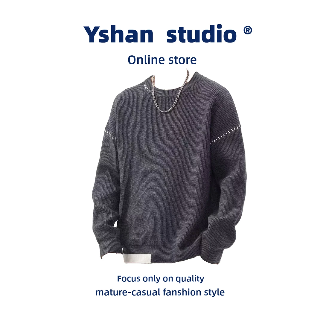 秋冬款高级感毛衣男潮牌宽松圆领休闲百搭慵懒简约加厚保暖针织衫