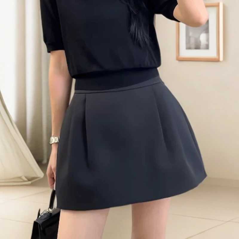 ”百搭半裙“秋冬款纯色褶皱半身裙简约百搭款显瘦A字裙小黑裙短裙