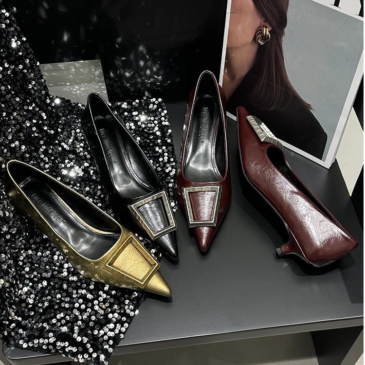 2025春季新品百搭性感高跟鞋时尚气质欧美风浅口尖头单鞋女中跟鞋