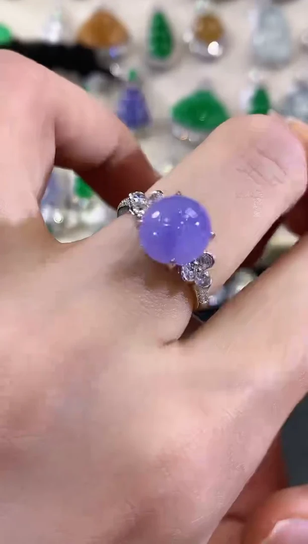 翡翠戒指18K金镶嵌C28紫色有色差