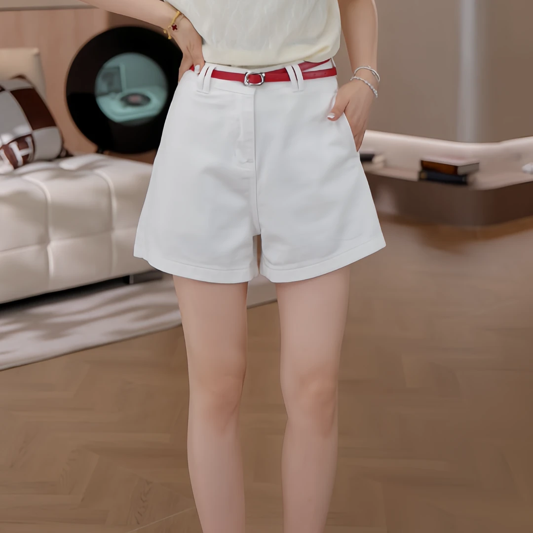 豆豆7【莱赛尔软牛仔】  多道水洗夏季百搭配腰带牛仔短裤 D7228