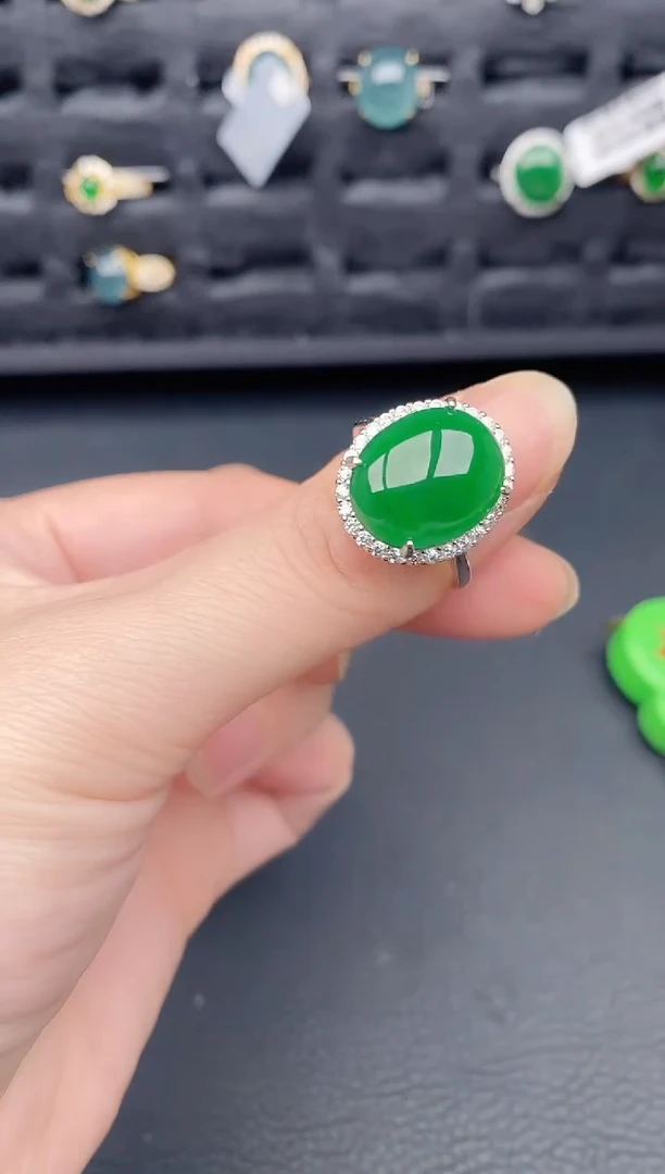 银S925镶嵌戒指翡翠天然a货翡翠236