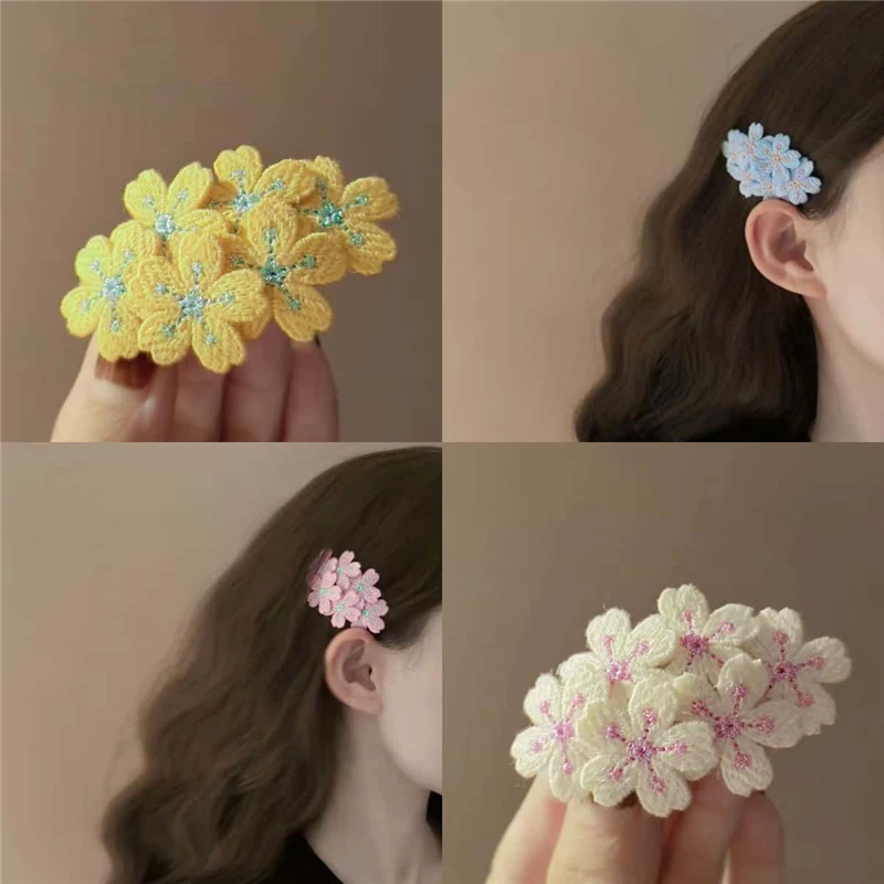 清浅春日樱 少女感法式复古刺绣花朵发夹掰掰夹侧边刘海夹发饰品