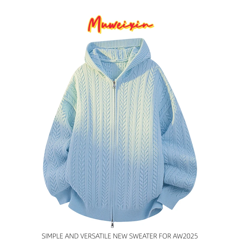 国潮双拉链麦穗纹文艺开衫毛衣情侣春秋冬内搭男半高领开衫毛衣