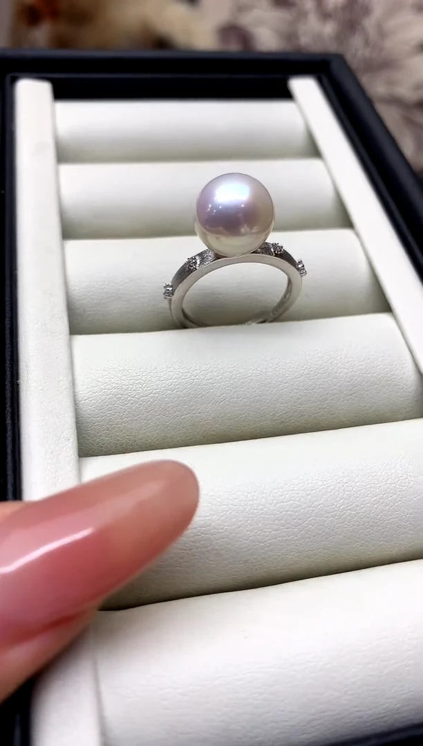 银S925镶嵌戒指淡水珍珠11-12mm