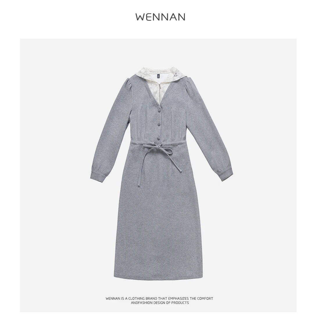 WENNAN/春季新款蕾丝拼接休闲气质连衣裙25-10