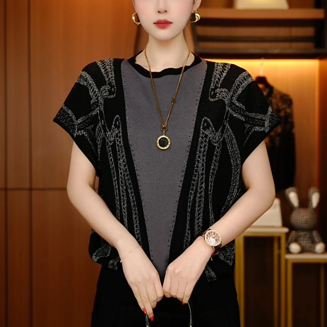 D250600-夏季短袖抗起球高端显瘦减龄洋气宽松女士气质时尚