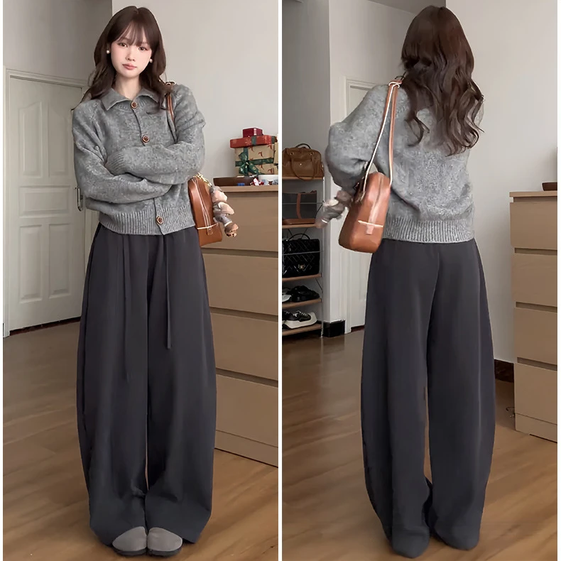 秋冬季2025爆款加绒加厚女款弯刀裤高腰宽松梨形阔腿裤休闲卫裤女