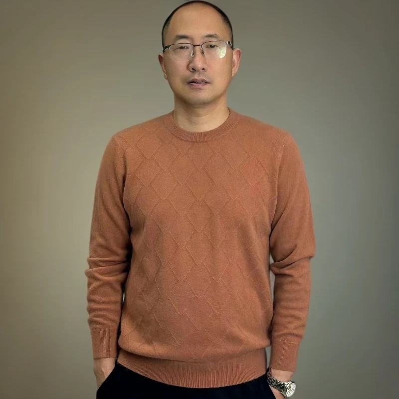 内蒙古KVSS100%山羊绒男式提花园领