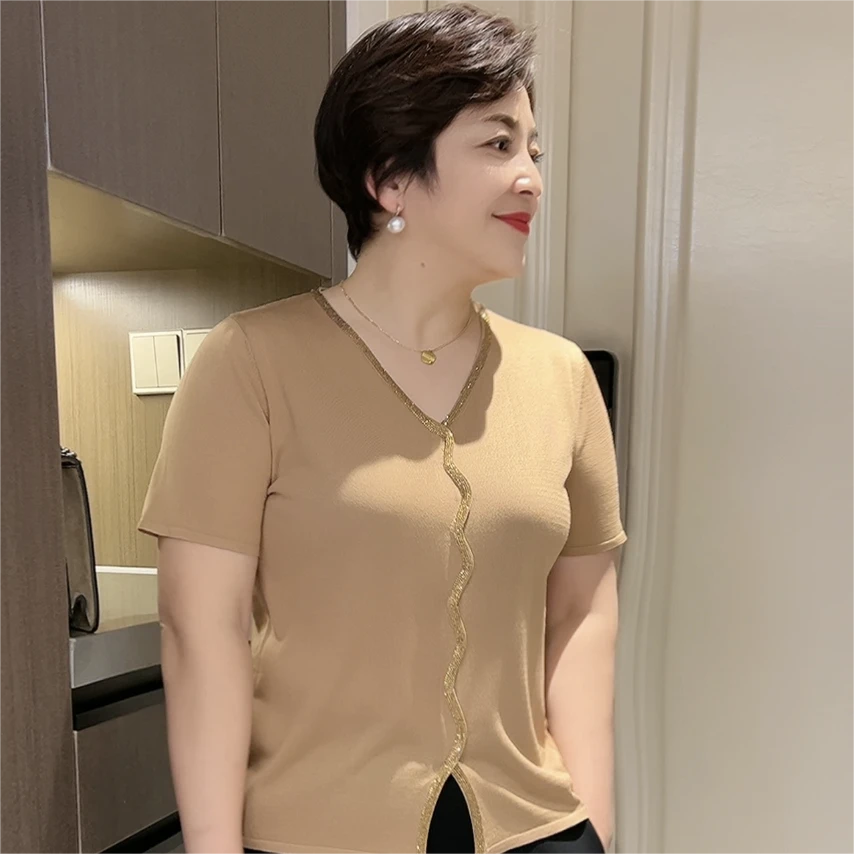 24305V领短袖休闲针织衫