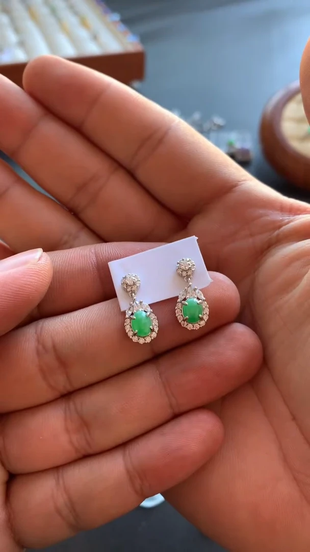 银S925镶嵌翡翠耳饰老郭珠宝