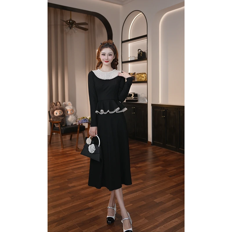 【晚晚定制】设计师新款显瘦气质轻奢长袖复古连衣裙45407