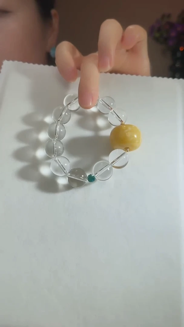 水晶手串18K金镶嵌天然双A级白水晶手串16.3mm