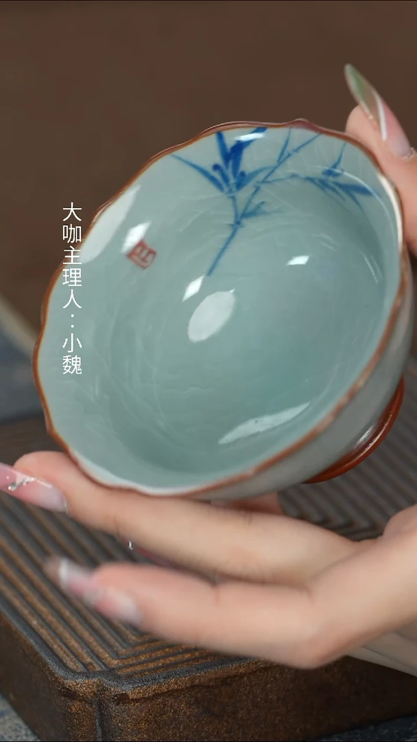 【哥窑手绘竹叶杯】【9西泠纸盒】
