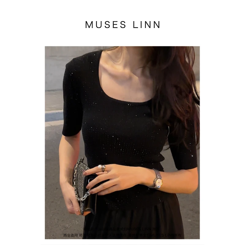 年终大促【夏日星河】4/2新款压钻方领针织打底衫M25BQ247