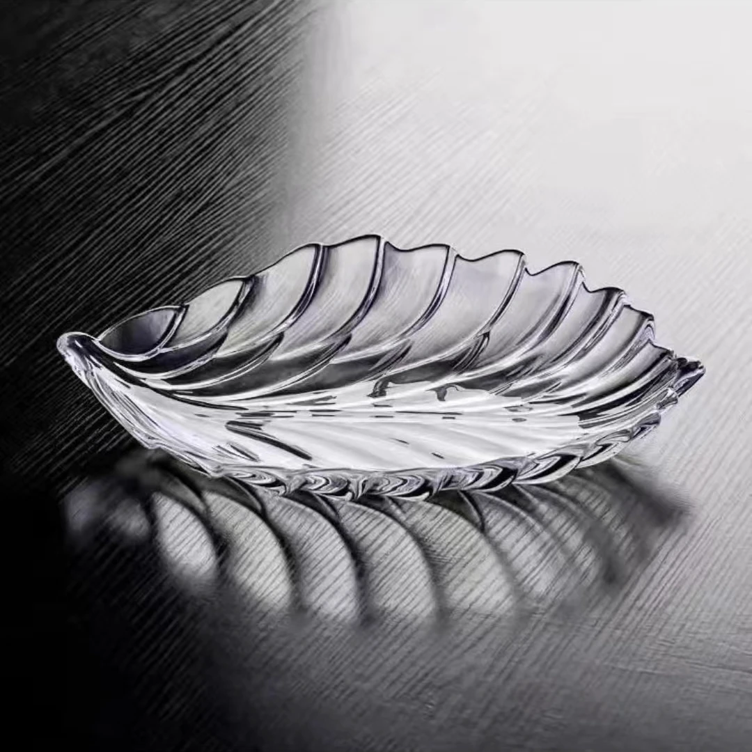 家大叶大高档奢华透明大号创意羽毛花器树叶水果盘