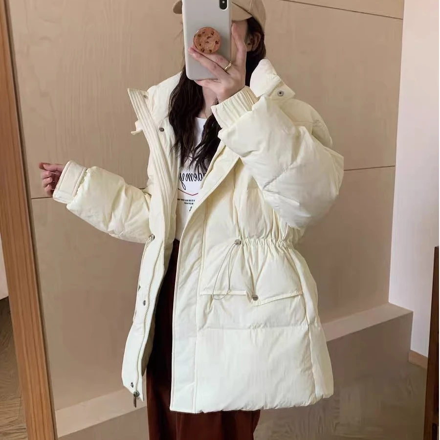 言丫精选白鸭绒羽绒服加厚保暖鸭绒服连帽抽绳韩版外套