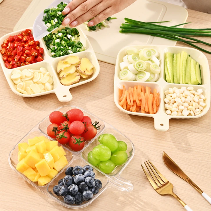 多用途分格配菜盘厨房收纳备菜盘家用火锅多功能四格家用餐盘托盘