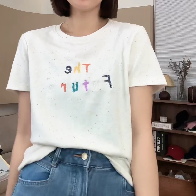 【彩色点点】重工“走针绣”工艺刺绣好面料圆领短袖T恤LK2502895