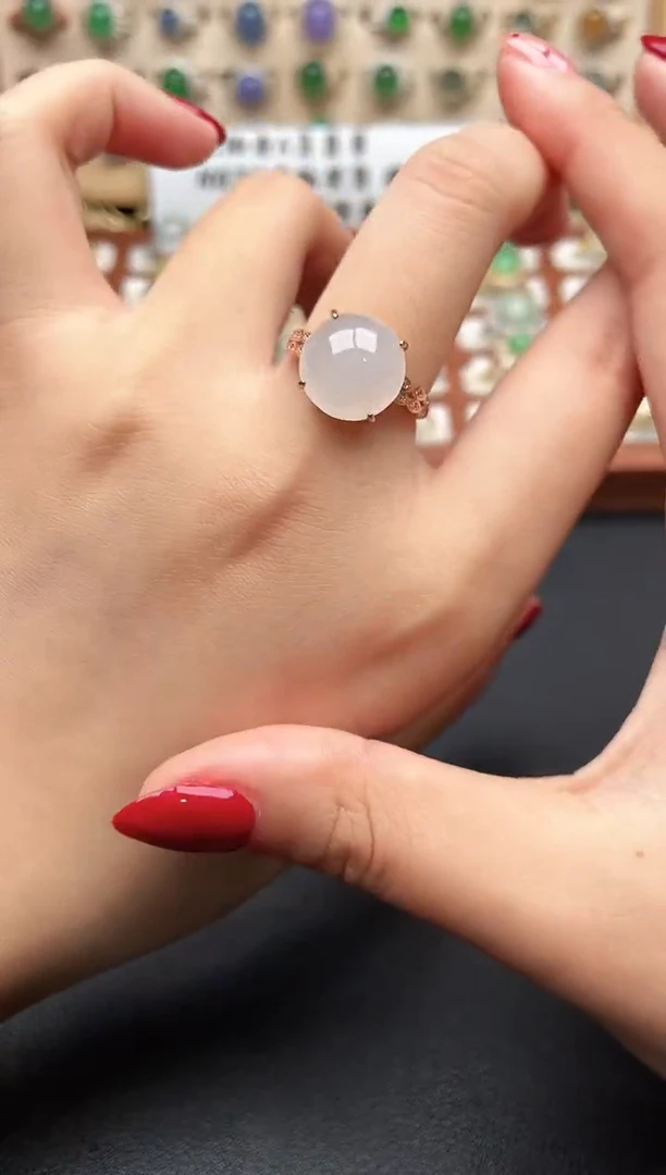 银S925镶嵌戒指翡翠一物一证一礼盒