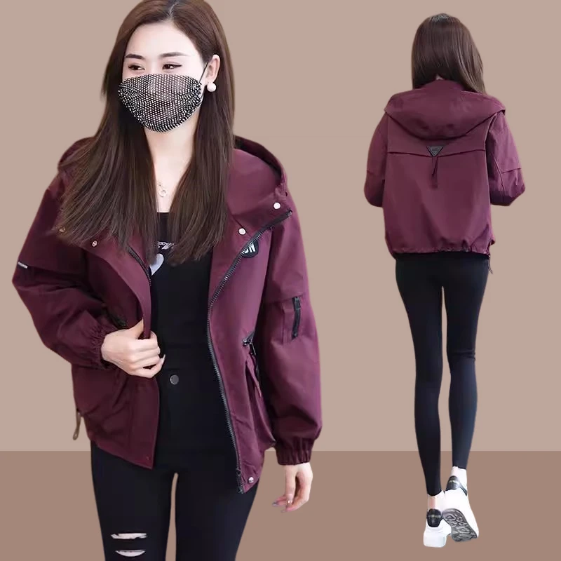 连帽短款夹克外套女新款春秋季2025爆款时尚洋气百搭运动冲锋衣服