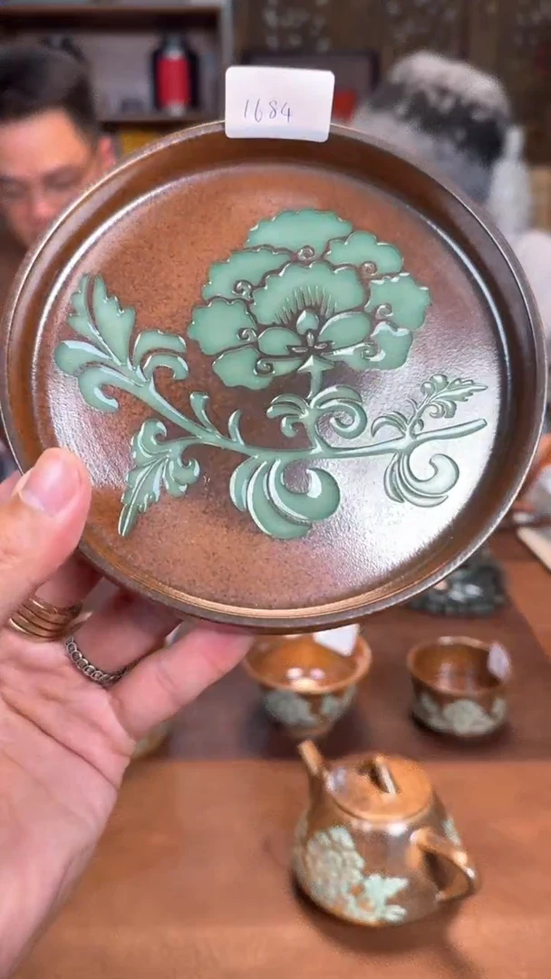 【闪购商品】瓷片@@草木灰牡丹花大壶承1684