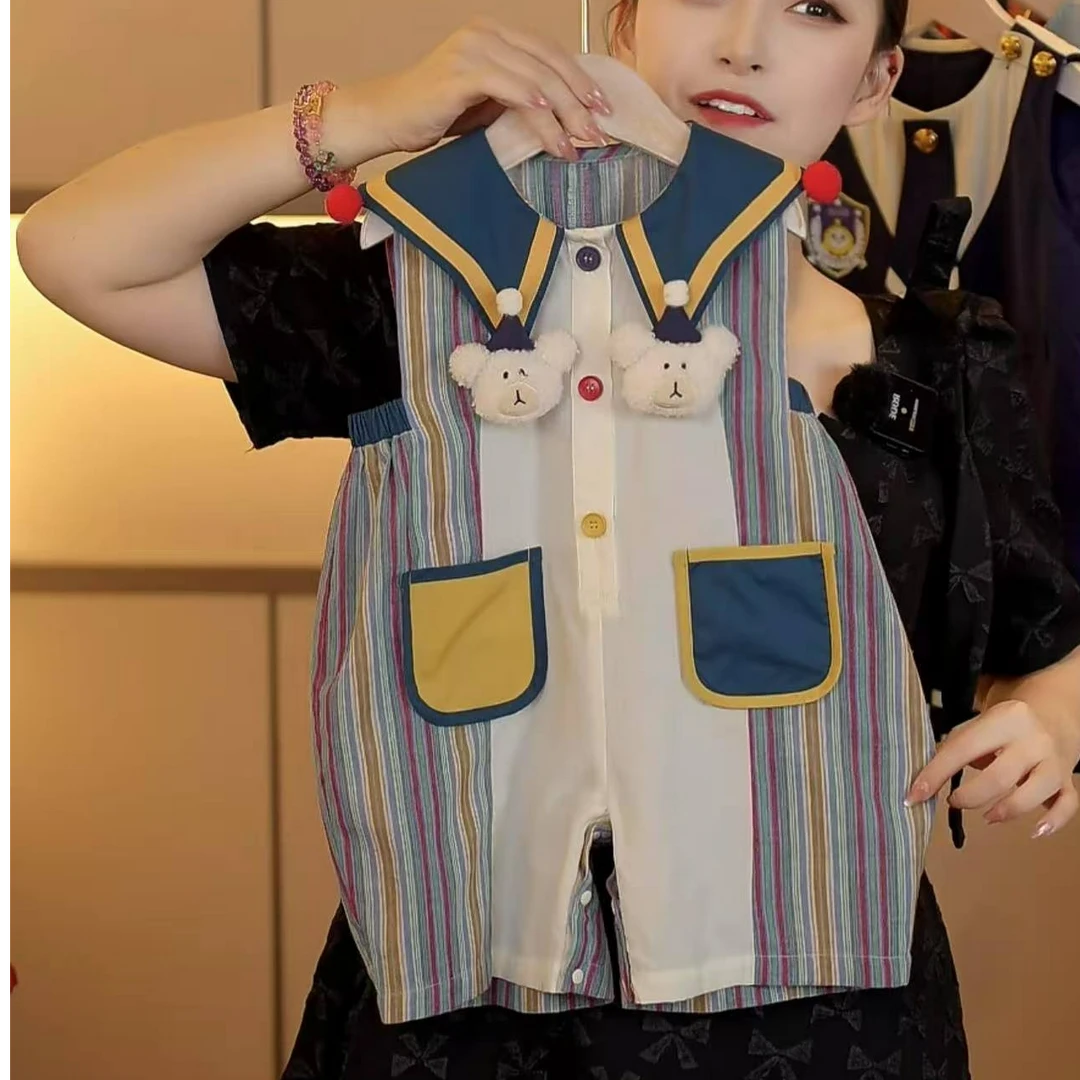 婴儿童渔夫裤子2025夏季薄款卡通玩偶连体衣男童小月龄多巴胺穿搭