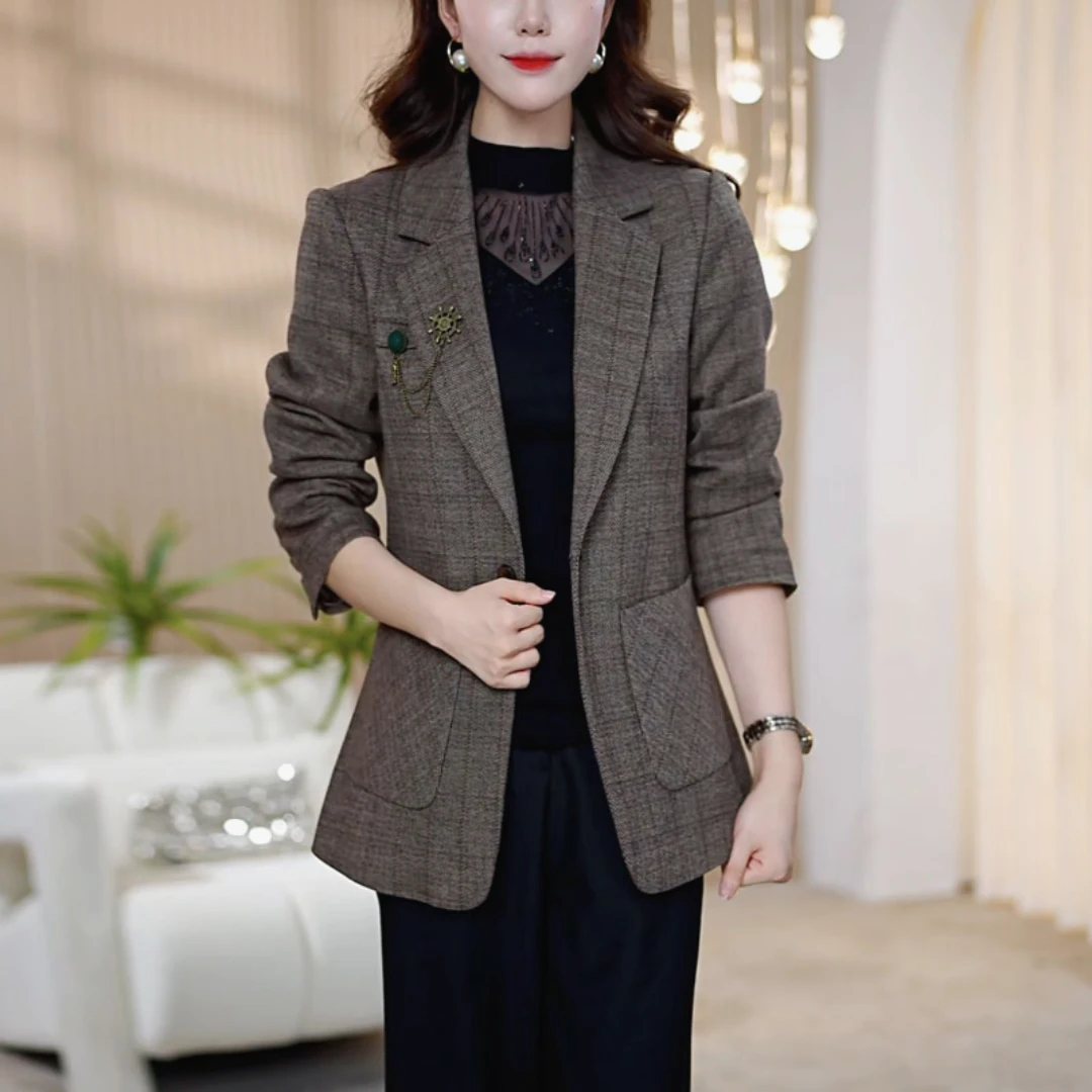 【莫瑞定制】格子西装外套女2025年秋装新款百搭大码干练小西服上衣