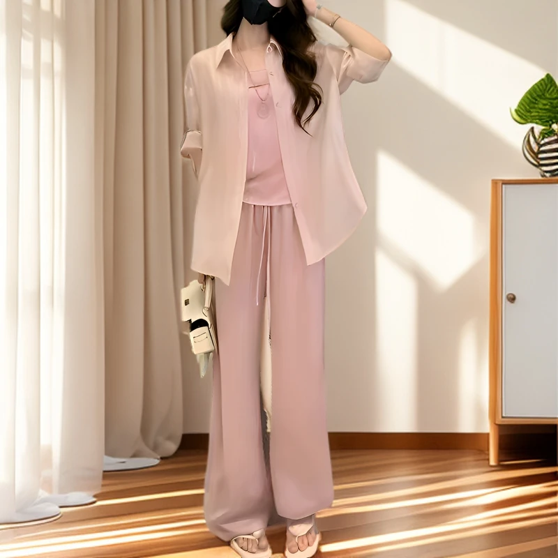 慵懒风宝藏三件套女神糖果粉时尚通勤气质休闲风宽松洋气时尚套装