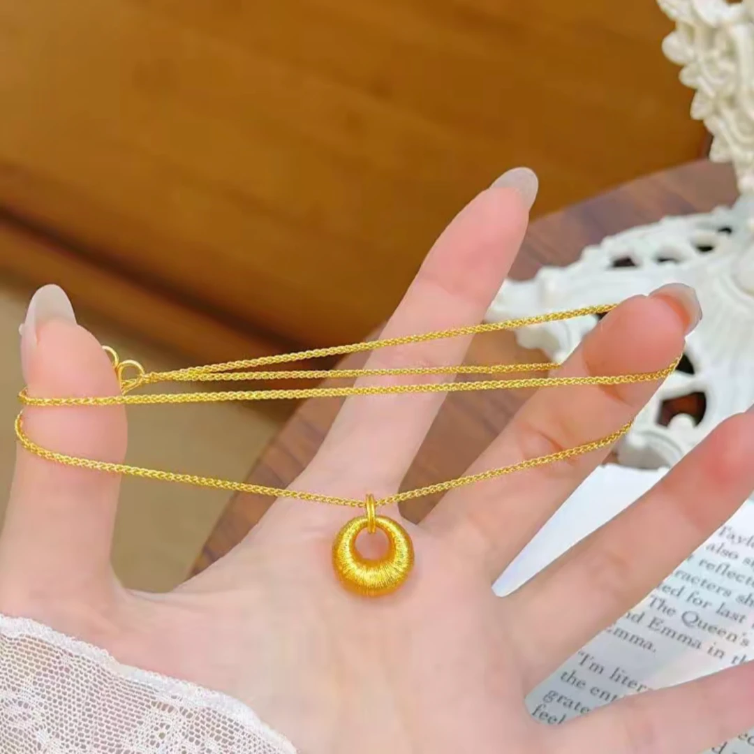 铜合金吊坠 铜合金项链 拉丝坨坨项链平安扣圆环锁骨链送女朋友