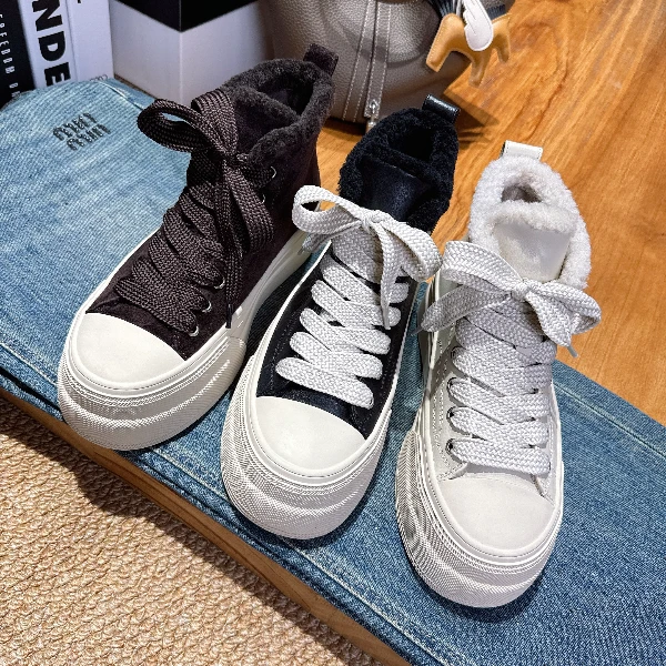 休闲女鞋2025款厚底增高小个子棉鞋女冬季保暖加绒加厚真皮高帮鞋