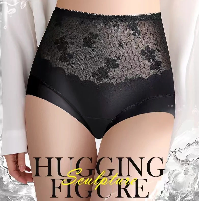 夏季薄款高腰蕾丝舒适鱼子酱收腹裤透气提臀女三角内裤大码D86530