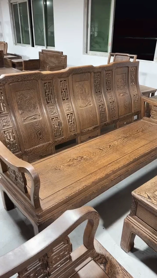 鸡翅木类成套家具5*7万字王123五件套+2鼓凳（预付）