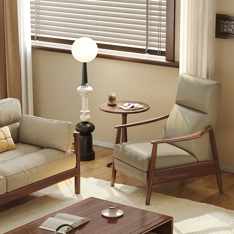 北欧实木可调节功能椅黑胡桃沙发椅猫抓皮躺椅单人休闲椅DH240120