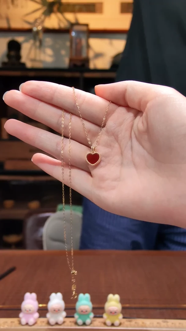 玛瑙/玉髓吊坠18K金镶嵌18K金红玛瑙爱心吊坠MY赠链