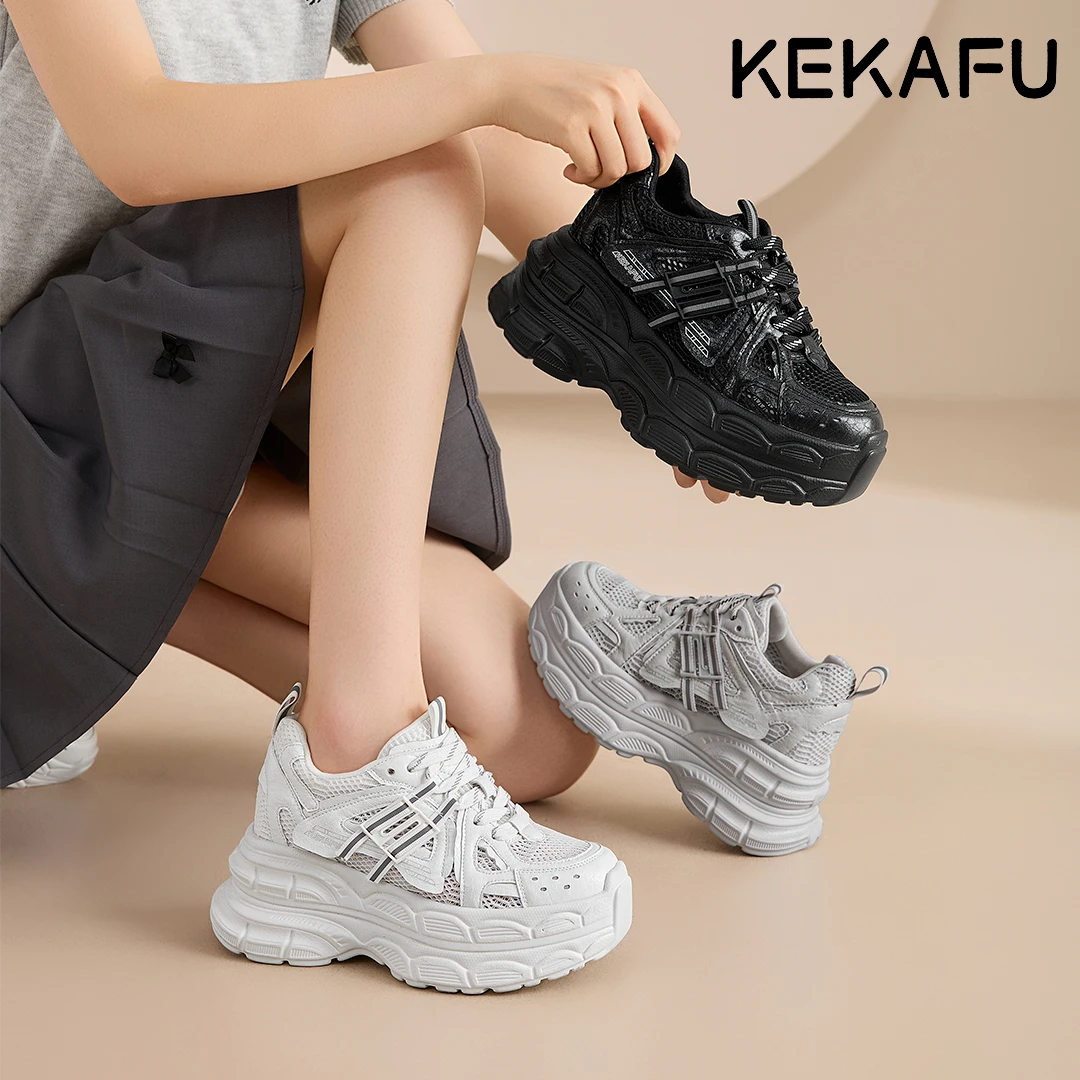 KEKAFU/珂卡芙夏季新款网面透气厚底增高9公分休闲运动老爹鞋女