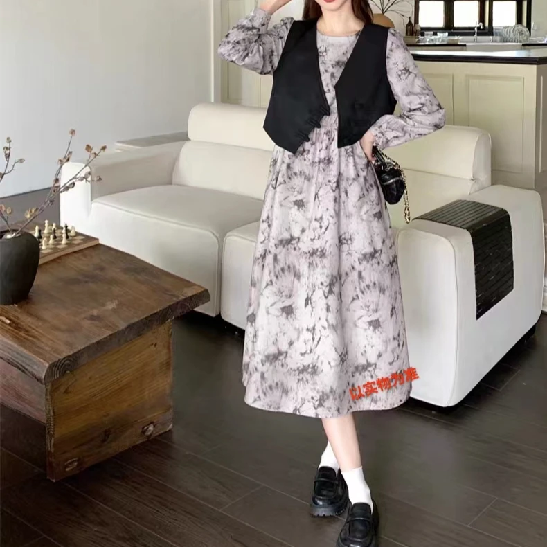 2305-8803#时尚法式复古气质百搭减龄甜美碎花连衣裙