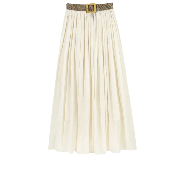 2025春夏季新款复古垂坠感大摆半身裙配腰带长裙